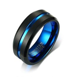 Men039s Wedding Band Two Tone 8MM Black Tungsten Carbide Ring for Men Grooved on Brushed Center Beveled Edges Male Jewelry1664170