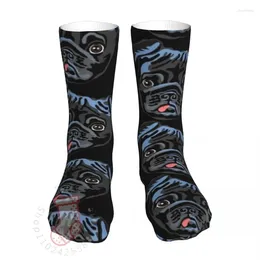 Men's Socks Black Pug Dog Men Women Polyester Funny Happy Cute Puppy Crazy All Year Long Stockings Gift