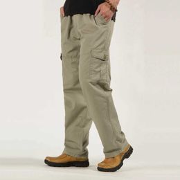 Men's Pants Mens oversized cargo pants with multiple pockets military mens pants plus size drawstring pockets tactical pants khaki straight pants J240507