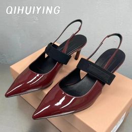 Dress Shoes Patent Leather Pointed-Toe High Heel Slingback Heels Female Pumps Slip-ons Stiletto Ladies Handmade Sapato Feminino