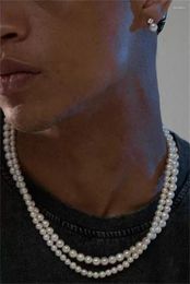 Chains Hip Hop 6 8MM Pearl Chain Necklace For Men French Retro Clavicle Jewellery Accessories