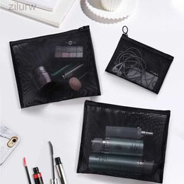 Cosmetic Bags 1PC Toiletry Wash Makeup Bag Black Transparent Mesh Makeup Box Organiser Storage Bag Womens Travel Makeup Bag Casual Zipper d240425