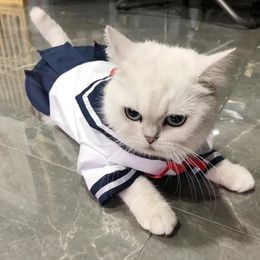 Pet JK Uniform Clothes Cat Dog Cute Shirt Skirt Teddy VIP Thin Princess Dress 240507