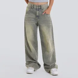 Women's Jeans Vintage Washed Distressed Baggy Grunge Y2k Women High Waist Streetwear Denim Flare Pants Korean Fashion Summer Trousers