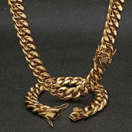 6810121416MM Hip Hop Jewellery PVD Plated Miami Stainless Steel Cuban Link Chain Men Dragon Lock Clasp Necklace 240508