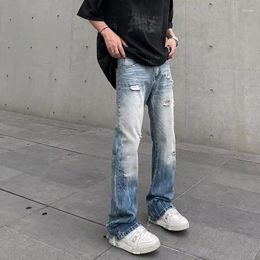 Men's Jeans American Style High Street Washed Distressed For Hip-hop Straight Leg Micro Flared Pants Cargo Men