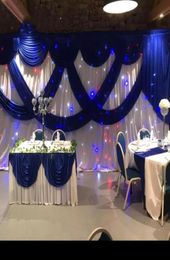 Party Decoration 3M6M White Colour Ice Silk Wedding Backdrops With Royal Blue Swag Stage Background Drape Curtain Baby Shower Deco9408719