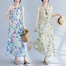 Party Dresses Simple And Fashionable Bohemian Long Dress Sleeveless Round Neck Printed Cotton Over Knee