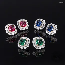 Stud Earrings Vintage 925 Sterling Silver Jewellery Green Blue Sapphire Red Ruby Cubic Zircon For Women