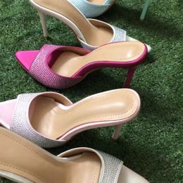 Ladies sheepskin new leather sandals CM stiletto high heel peep toe pillage slipper satin SHOES party on ef