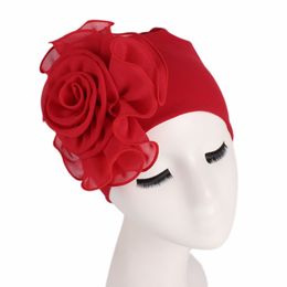 New Side Flower Elastic Headscarf Hats Ladies Elegant Fashion Hats Chemotherapy Hair Accessories Wig Caps 16 pieces/lot