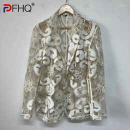 Men's Suits PFHQ Heavy Industry Embroidery Blazer Summer Breathable Cool Creativity Delicacy Single Breasted Male Suit Jackets 21Z4555