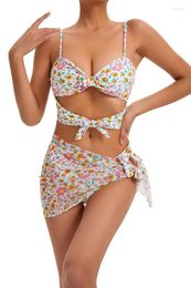 Women's Swimwear 2024 Floral Print Sexy One Piece Swimsuit Women With Sarong Skirts Bandeau Bow Tie Bathing Suit Hollow Out Monokini