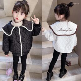 Jackets Spring Autumn Baby Girls Short Parkas Thin Cotton-padded Cute Children Outerwear Cardigan Coat White Black Big Collar