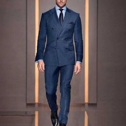 Men's Suits Blazers 2024 Newly Customised Double Chest Deep Blue Mens Casual Jackets Ultra Thin Suitable for Beauty 2 Pieces Wear Q240507