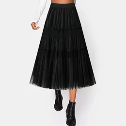Skirts Girls Long Skirt Women Mid Length Dance Party A Line High Waisted Ruffles Tulle Holiday Costume Rave