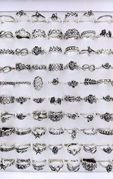Band Bulk lots 100pcs Antique Silver Plated Multi styles for Women Vintage Ladies Flower Fashion Finger Retro Jewellery 2211255108063