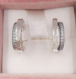 Authentic 925 Sterling Silver Studs Pave Double Hoop Earrings Fits European P Style Studs Jewellery 299056C019043148