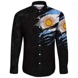 Men's Casual Shirts Argentina Flag Map 3D Printed Long Sleeve For Men Clothes Male Lapel Blouse Fashion National Emblem Button Blouses