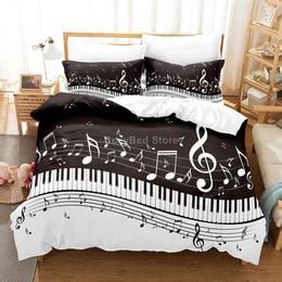 Bedding sets Music note bedding black and white 3D down duvet cover set comfortable bed linen double large single size music instrument piano J240507