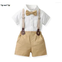 Clothing Sets Top And Toddler Boys Gentleman Short Sleeve Bowtie Shirt Tops Suspenders Shorts Kids Boy Clothes Outfits