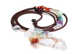 Pendant Necklaces Jo 7 Chakra Gemstone Healing Crystals Tree Of Life Necklace Wire Wrapped Natural Clear Quartz Crystal Stone 9883329