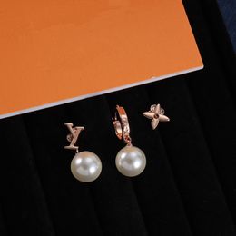 With BOX 3pcs/set Women Luxury Stud Earrings White Pearl Rose Gold Color Hoop Earring For Women Girls Party Engagement Christmas Monther's Best Jewelry