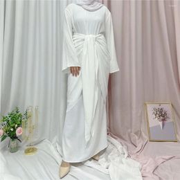 Ethnic Clothing Ramadan Eid Mubarak Slip Dresses Abaya Inner Robe With Wrap Tie Skirt Islam Dubai Women Muslim Kaftan Party Gown Caftan