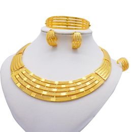 Earrings Necklace African 24k Gold Colour Jewellery Sets For Women Dubai Bridal Wedding Gifts Choker Bracelet Ring Jewellery Set6232910