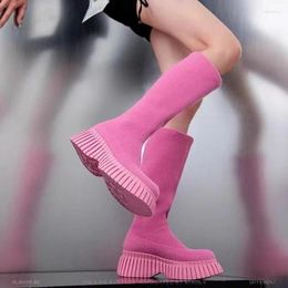Boots Autumn Winter Women Shoes 2024 Platform Women's Comfortable Wedge Ladies Knee Breathable Casual Pink Long
