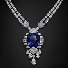 Vintage Lab Sapphire Diamond Necklace 925 Sterling Silver Engagement Wedding Chocker Necklace for Women Bridal Promise Jewellery