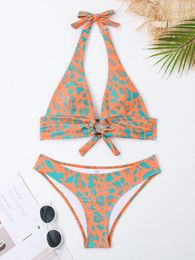 Women's Swimwear 2024 Halter Leopard Two Piece Bikini Women Swimsuit Female Padded Bathers Bathing Swimming Swim Suit Summer Beachwear