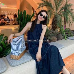 M denim dress for womens summer wear oversized slightly chubby girl hanging neck minimalist design sleeveless A-line vest skirt