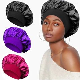 Berets Large Satin Bonnet Silk Hair Wrap For Sleeping Sleep Cap With Elastic Soft Band Big Bonnets Women Care Caps