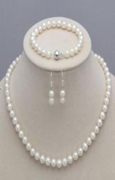 New 78mm natural freshwater pearl necklace bracelet earrings set3129023