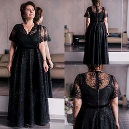 Newest V Neck Short Sleeve A Line Of The Sequins Lace Mother Bride Dresses Plus Size Wedding Evening Gowns 0508