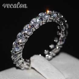 Vecalon Women band Ring Round cut 4mm Simulated diamond Cz 925 Sterling Silver Engagement wedding ring for women Fashion Jewellery 243p