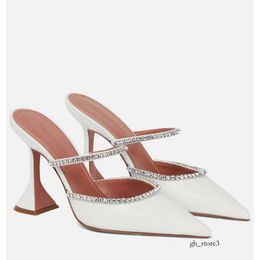 Summer Amina Muaddi Gilda Sandals Shoes Women Mules Crystal-embellished Leather Mules Martini Heels Party Dress Perfect Walking Heightening shoes 851