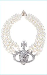 Pendant Necklaces Empress Dowager an Three Layers Of Pearls Fl Diamonds Saturn Necklace Shining Bride Wedding Drop Delivery 2021 Dhbzi6243460