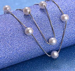 YHAMNI 925 Sterling Silver Jewelry 12 PCS 6mm Freshwater Pearl Box Chain Choker Necklace kolye collares bijoux femme DN1701208288
