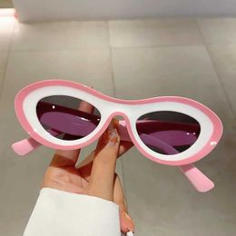 Sunglasses Y2K Brand Designer Cat Eye Sunglasses Women For Men Trending Luxury Sun Glasses Rivet Steampunk Pink Oval Small Shades UV400 J240508