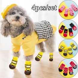 Dog Apparel 4Pcs/set Pet Socks Non Slip Knitted Small Dogs Puppy Cat Protector Indoor Wear Boot Supplies