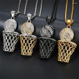 Pendant Necklaces Hip Hop Accessories - Stainless Steel Rhinestones Basketball Net Frame Necklace