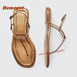 Casual Shoes Gold T-Strap Flat Sandals Pinch Toe Ankle Strap Women's Summer Elegant Roman Solid Patchwork Sexy Beach