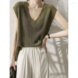 Women's Tanks Tank Top Undershirt Spring And Fall Fashion Commuter Lazy Wind V-neck Short-sleeved Knit Shirt Female