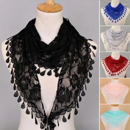 Scarves Triangle Head Wrap Trendy Headscarf Hollow Sunscreen Lace Scarf Nylon Tassel Summer Accessory