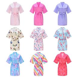 Pajamas New Solid Girl Dyed Silk Robe Flower Girl Kimono Dress Wedding Dress Short Bathroom Pajamas Childrens Pajamas+Belt Evening Dress Hot SellingL2405