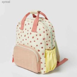 Rucksäcke Baumwoll -Erdbeerkinder -Rucksack gedruckt farbenfrohe personalisierte gestickte Baby Kinderwagen -Tasche Leinwand Dopamin Wx