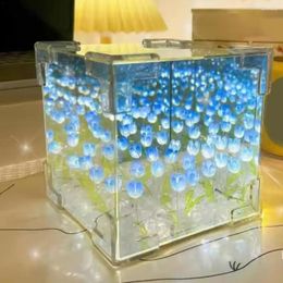 Table Lamps DIY Mirrors Tulip Led Night Light Mirror Simulation Nightlight Bedroom Ornaments Handmade Gift