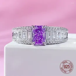 Cluster Rings Mirco Pave Zircon 925 Sterling Silver Jewellery 5x7mm Lavender Purple Colour Radiant Cut High Carbon Diamond Ring